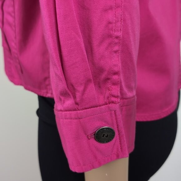 Peter Nygard Fuchsia Pink Jean Jacket Cropped Sleeve Cotton Denim Buttoned - Picture 6 of 15